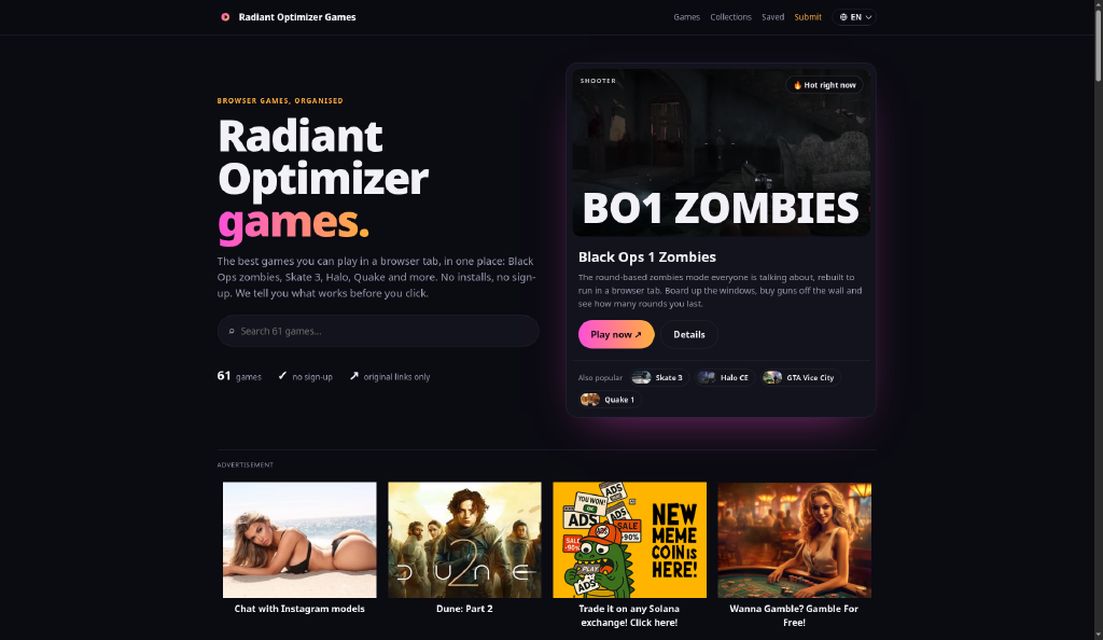 Radiant Optimizer Games screenshot