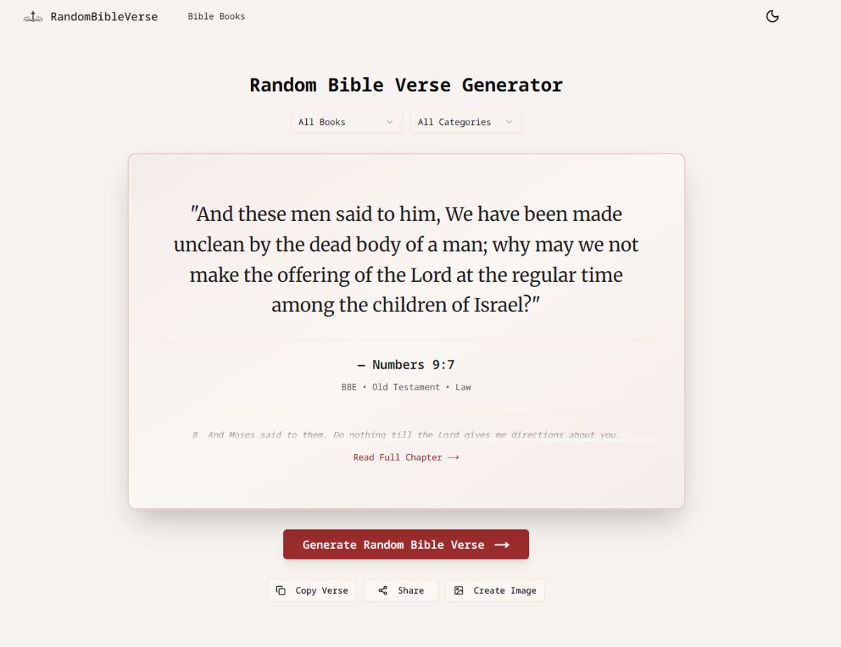 Random Bible Verse Generator website screenshot
