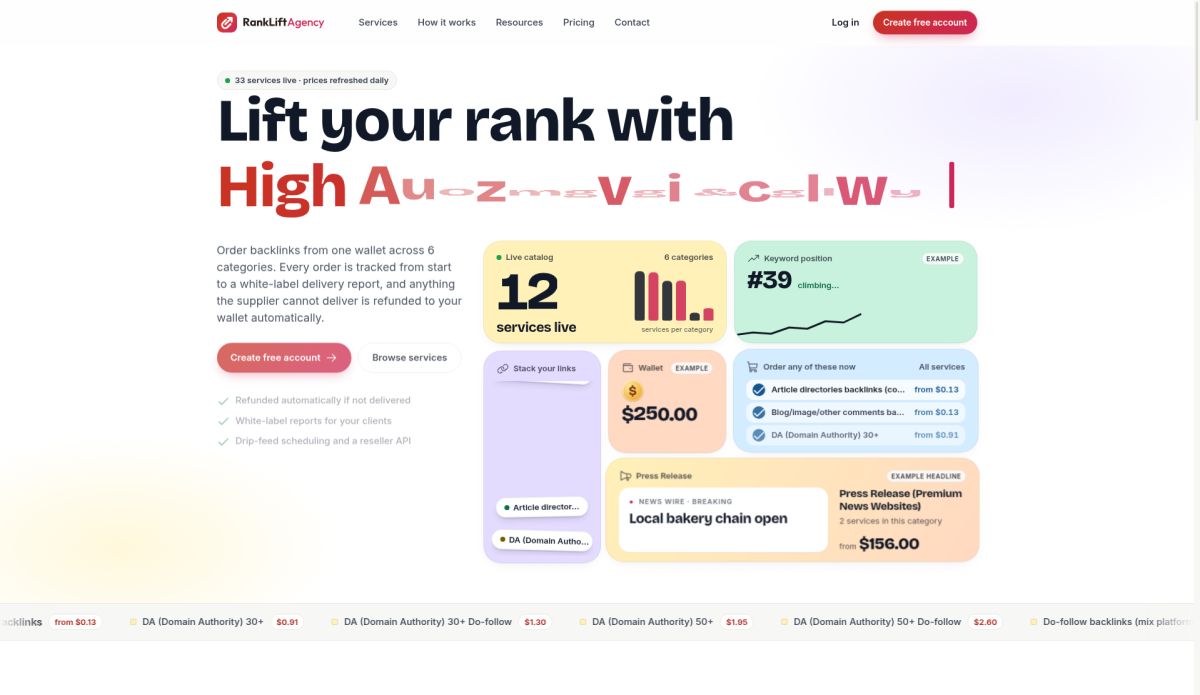 RankLift Agency LTD website screenshot