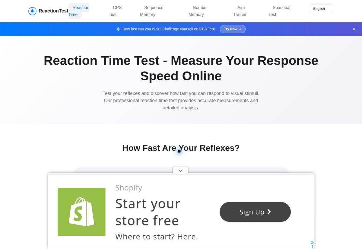 Reaction Time Test website screenshot