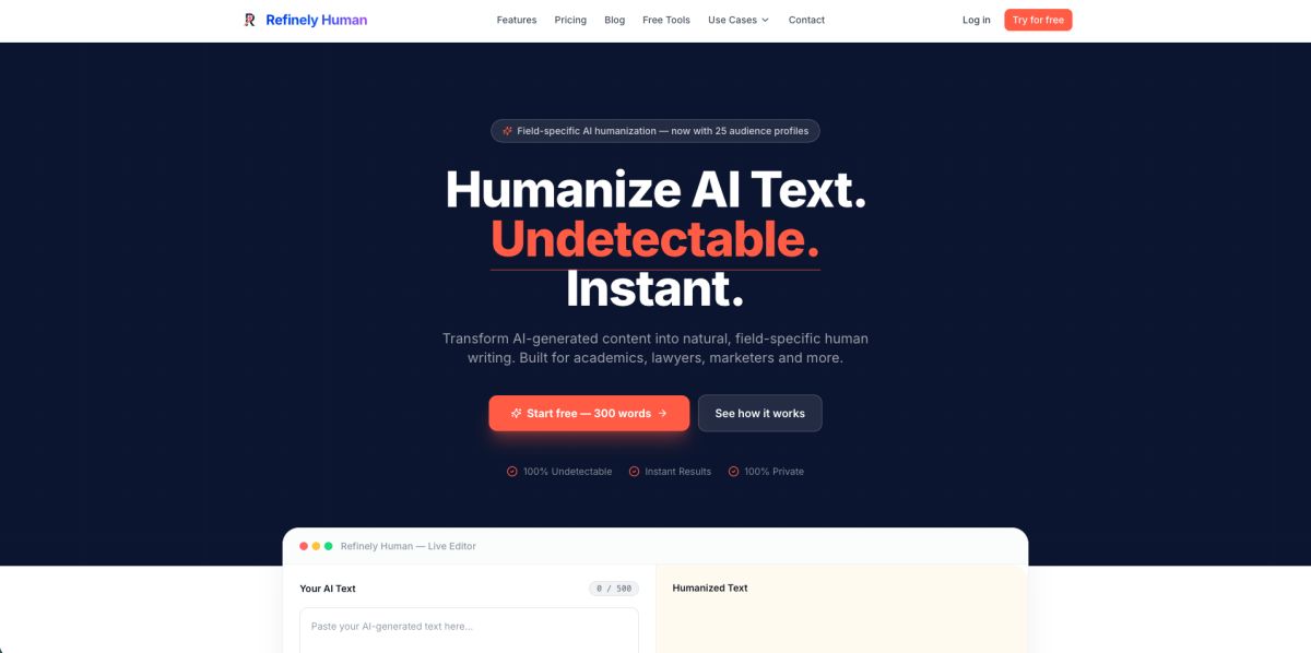 Refinely Human website screenshot