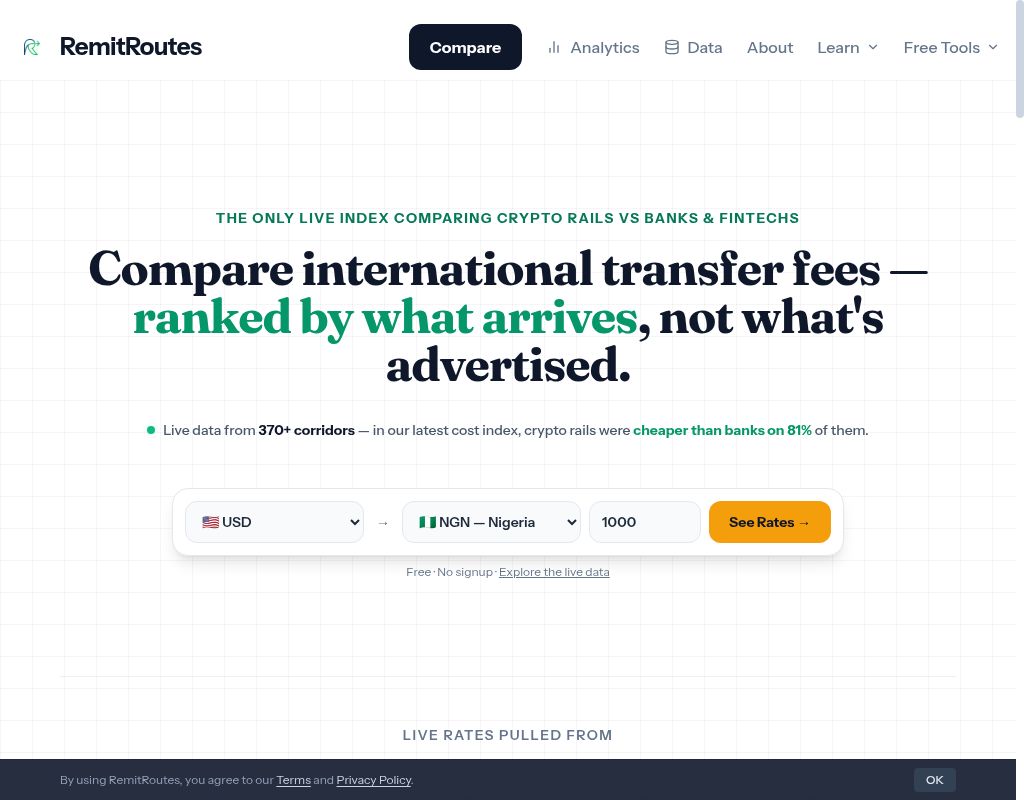 RemitRoutes website screenshot