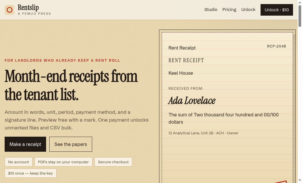 Rentslip by Femuo screenshot