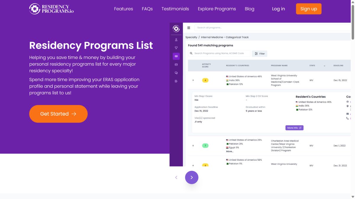 ResidencyPrograms.io screenshot