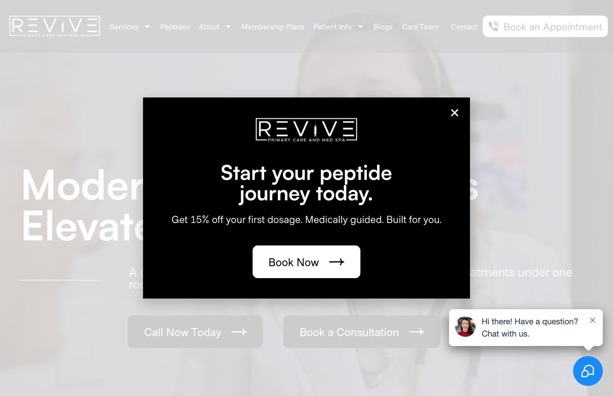 Revive Primary Care &amp; Med Spa website screenshot