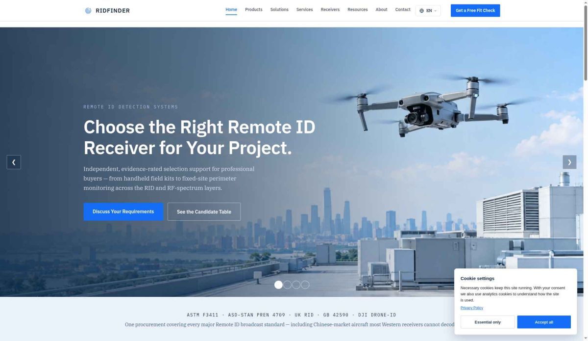 Ridfinder — Remote ID Receiver Selection screenshot