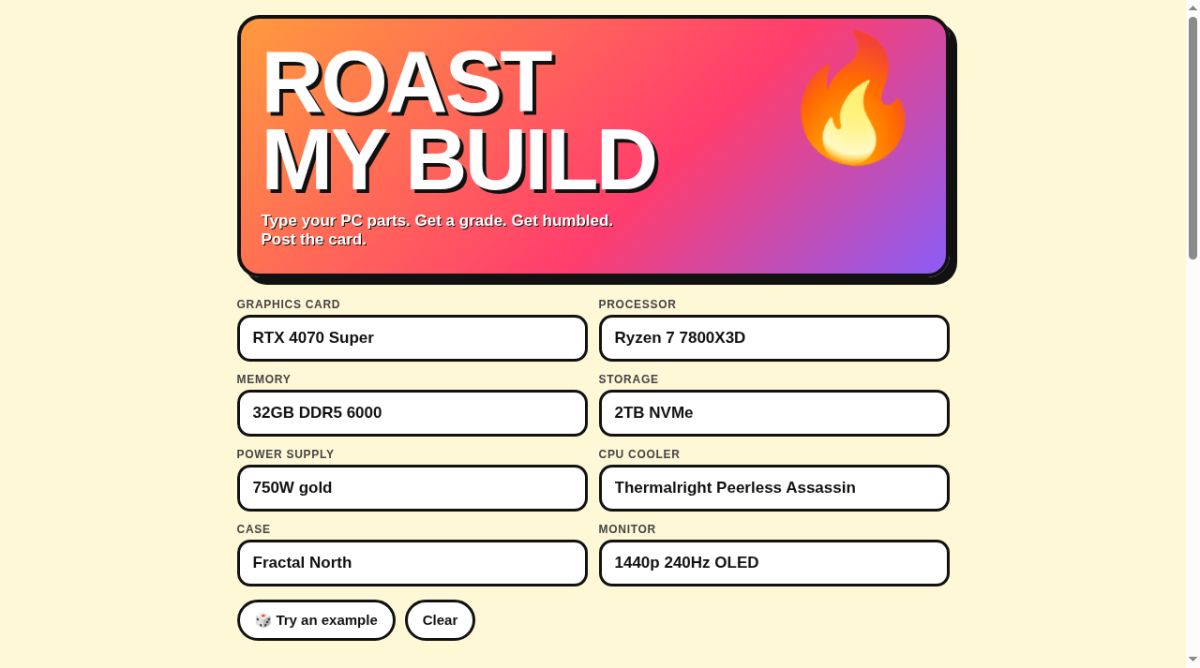 Roast My Build screenshot