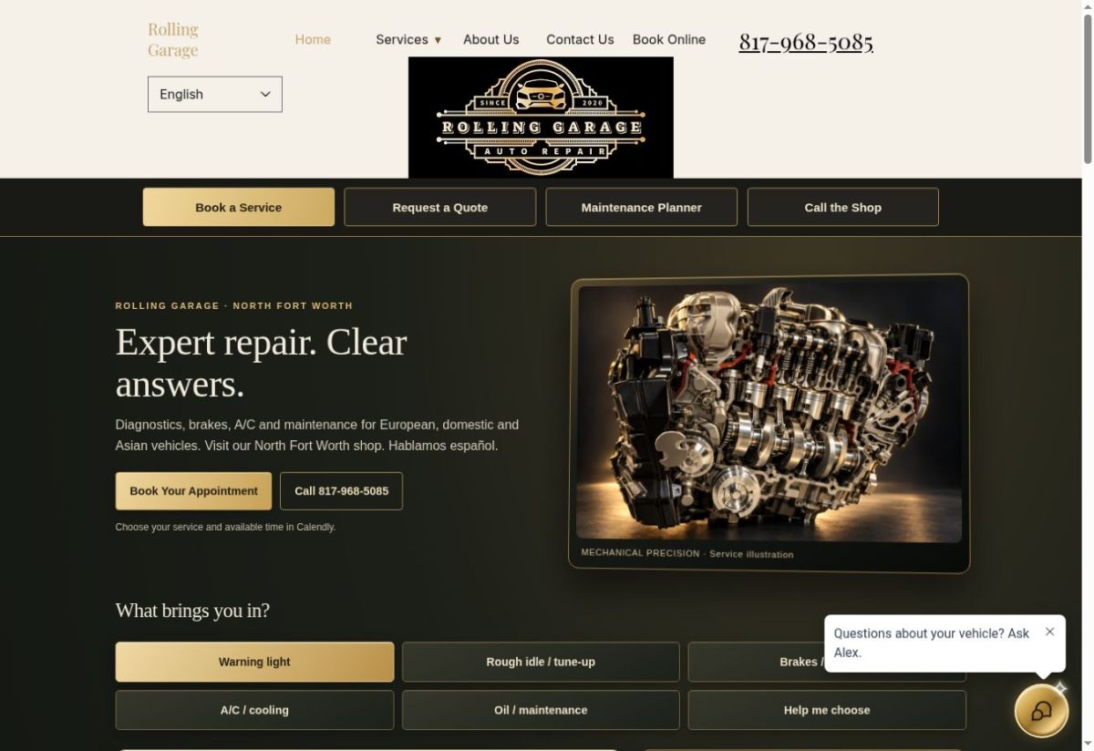 Rolling Garage LLC website screenshot