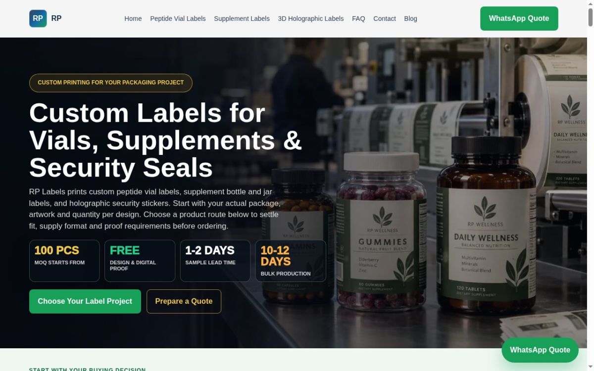 RP Labels Custom Label Manufacturer website screenshot