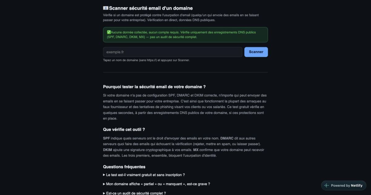 Scanner sécurité email PME screenshot