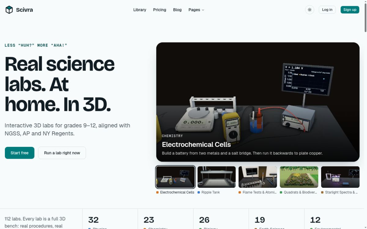 Scivra - Interactive 3D Science Labs website screenshot