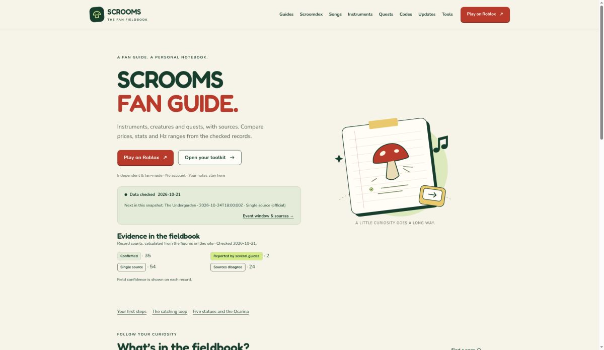 SCROOMS Fieldbook website screenshot