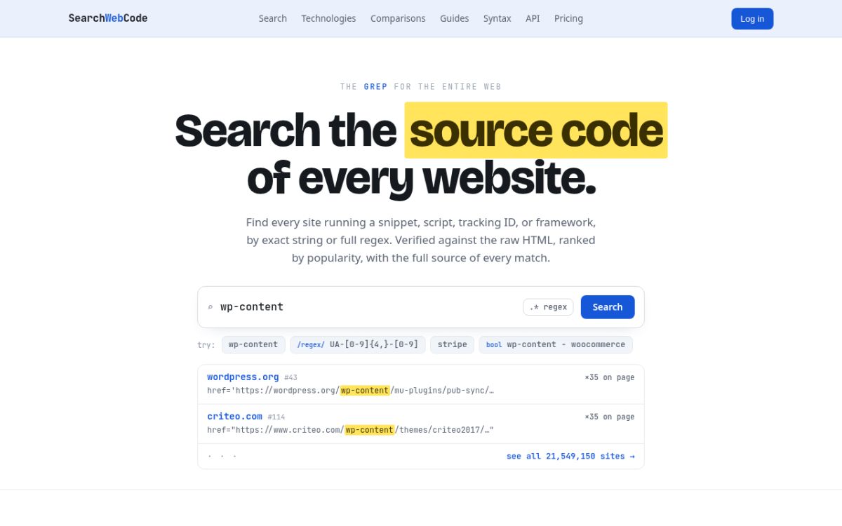 SearchWebCode website screenshot