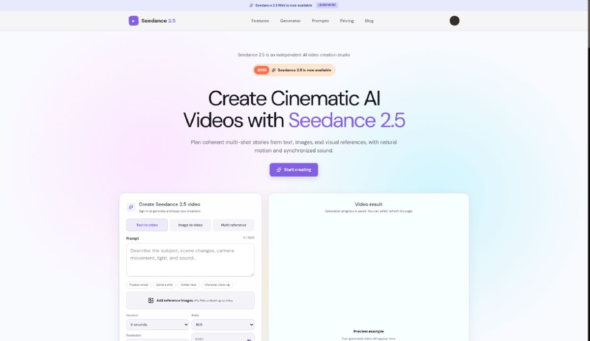 Seedance 2.5 website screenshot