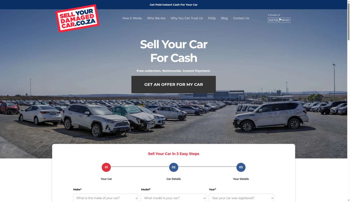 Sell Your Damaged Car website screenshot