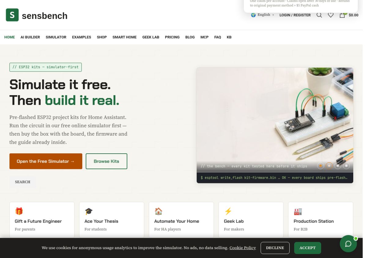 SensBench — Free ESP32 Simulator & Kits screenshot
