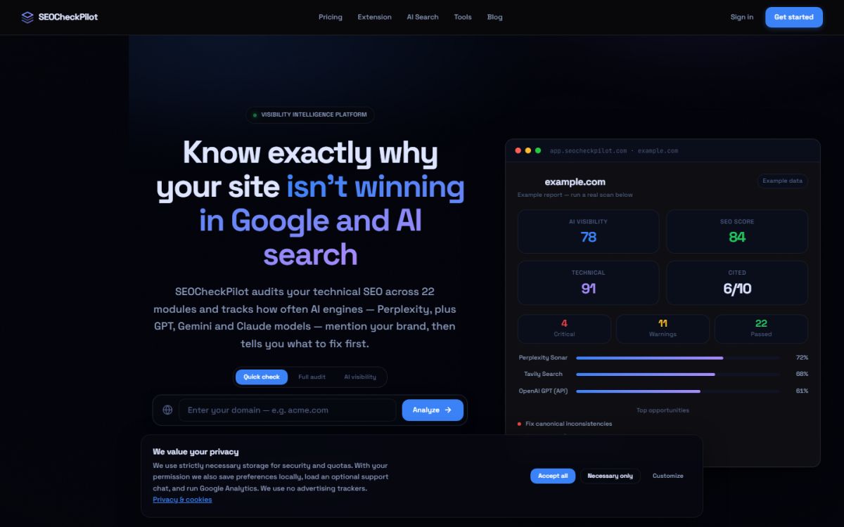 SEOCheckPilot website screenshot