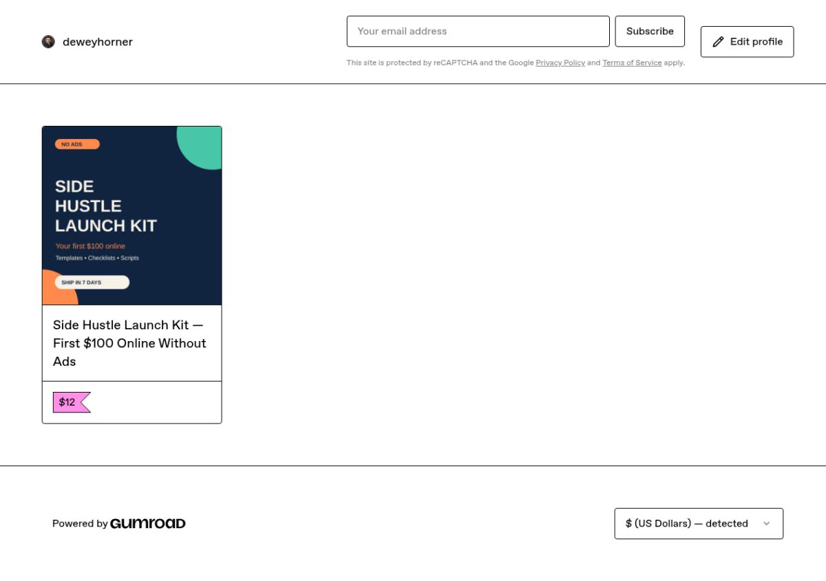 Side Hustle Launch Kit — First $100 Online Without Ads website screenshot