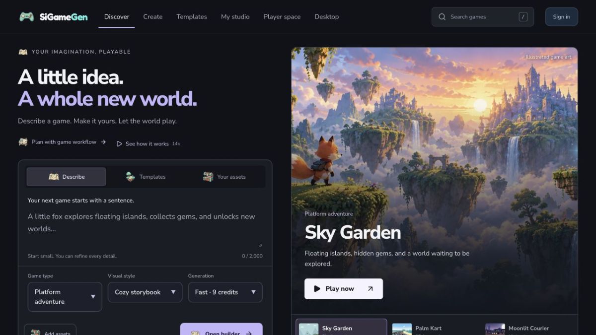 SiGameGen website screenshot