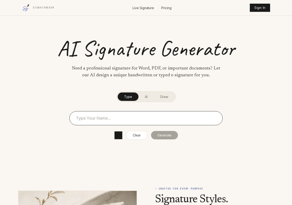 SignatureGen screenshot