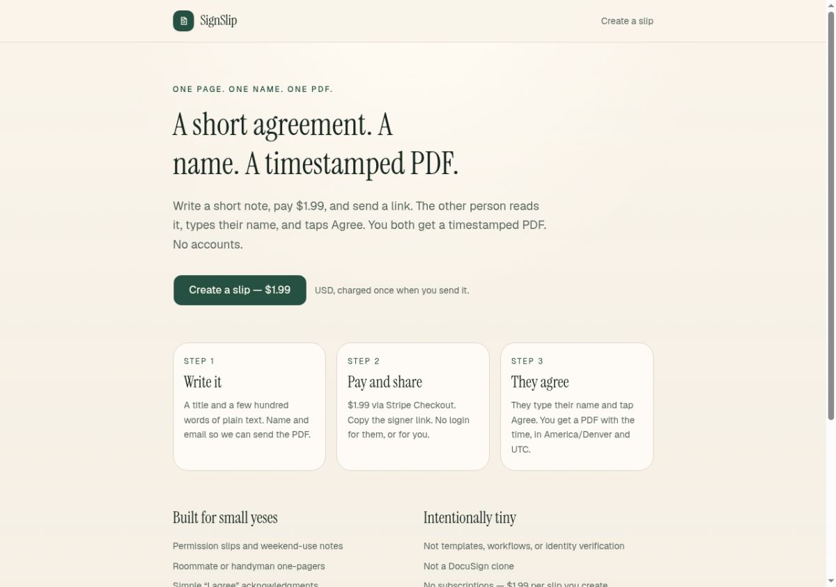 SignSlip website screenshot