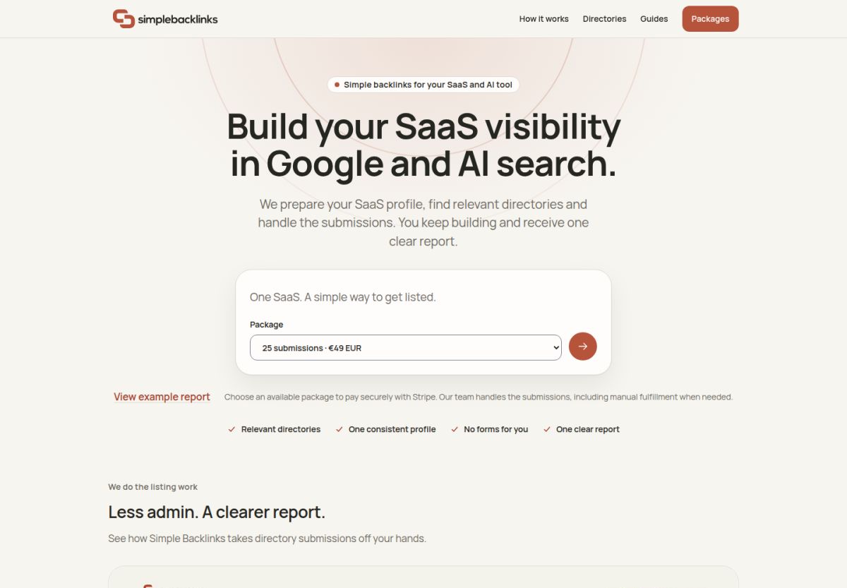 Simple Backlinks website screenshot