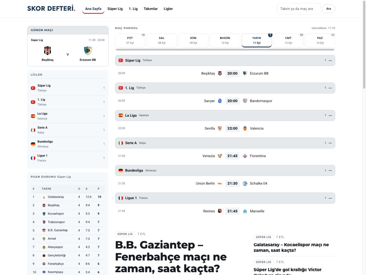Skor Defteri website screenshot