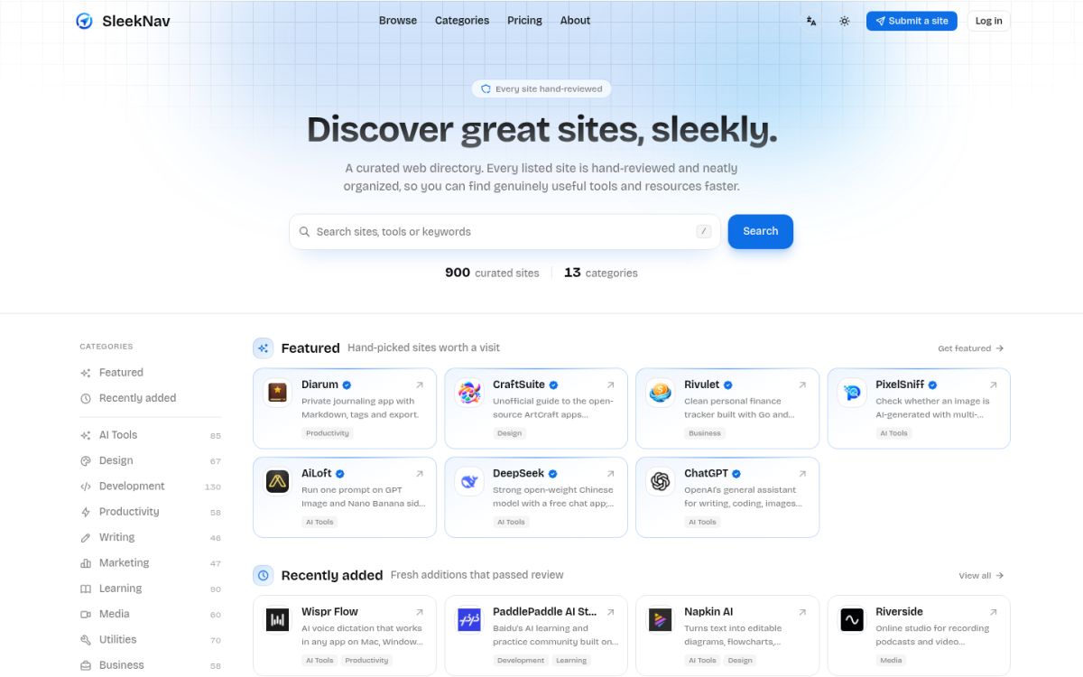 SleekNav website screenshot