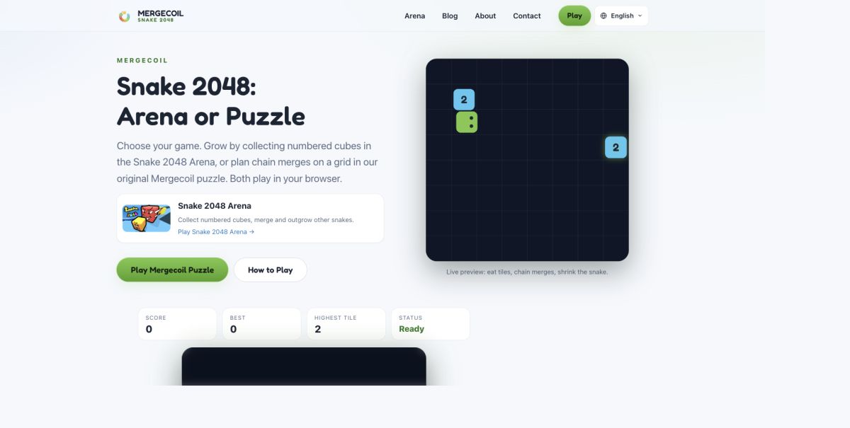 Snake 2048 – Play Arena or Mergecoil Puzzle Online screenshot