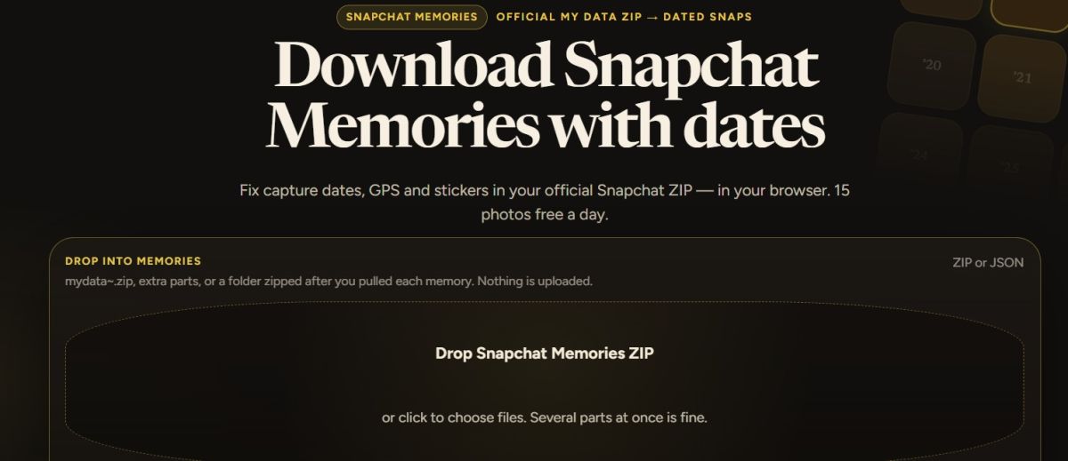 Snapchat Memories Download website screenshot