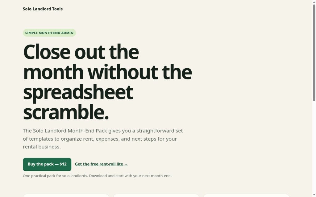 Solo Landlord Month-End Pack website screenshot