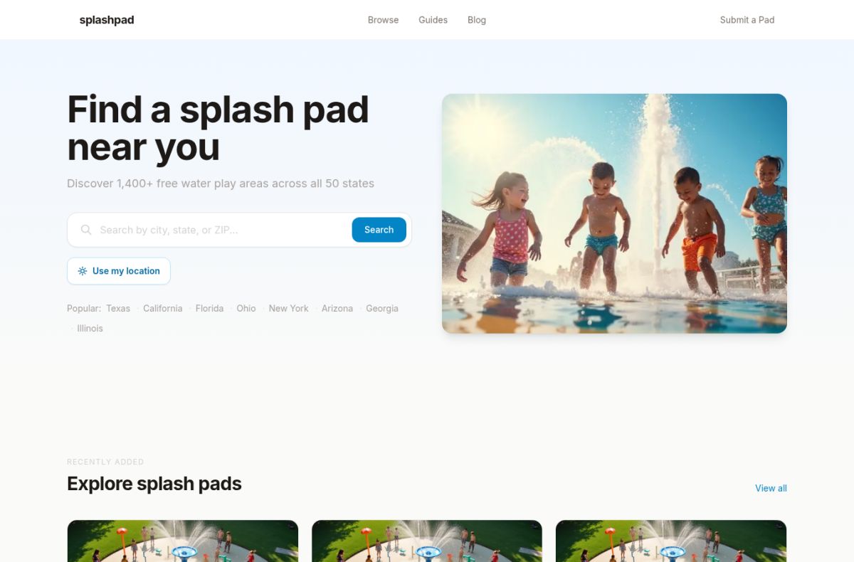 SplashPadGuide website screenshot