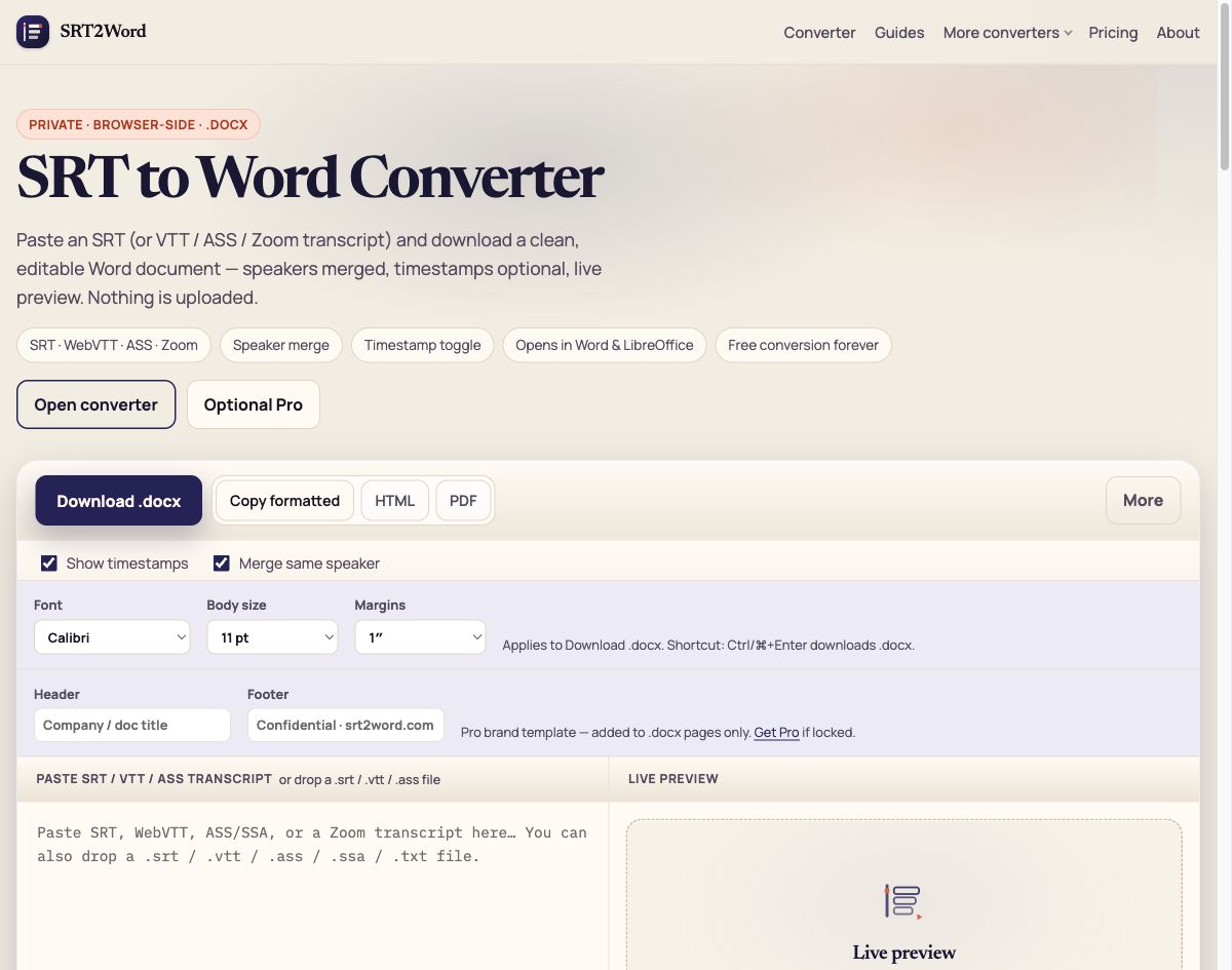 SRT to Word screenshot