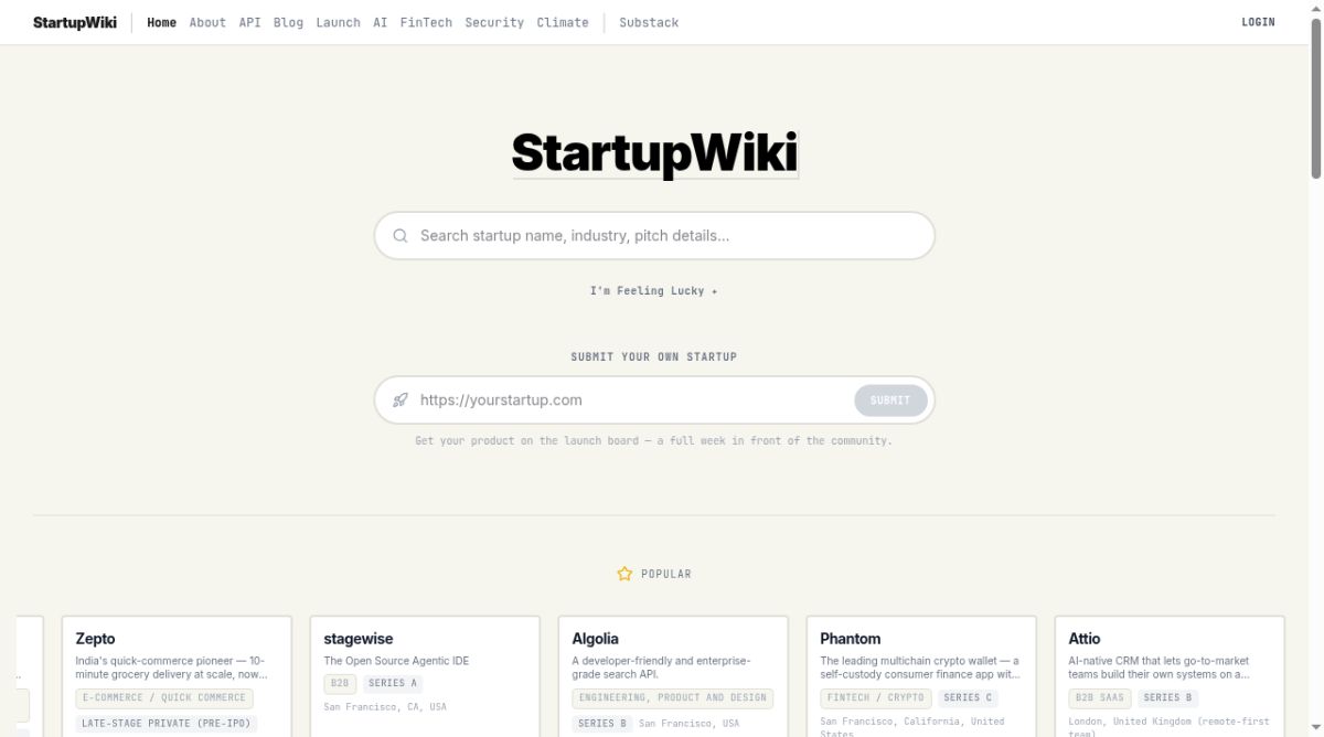 StartupWiki website screenshot