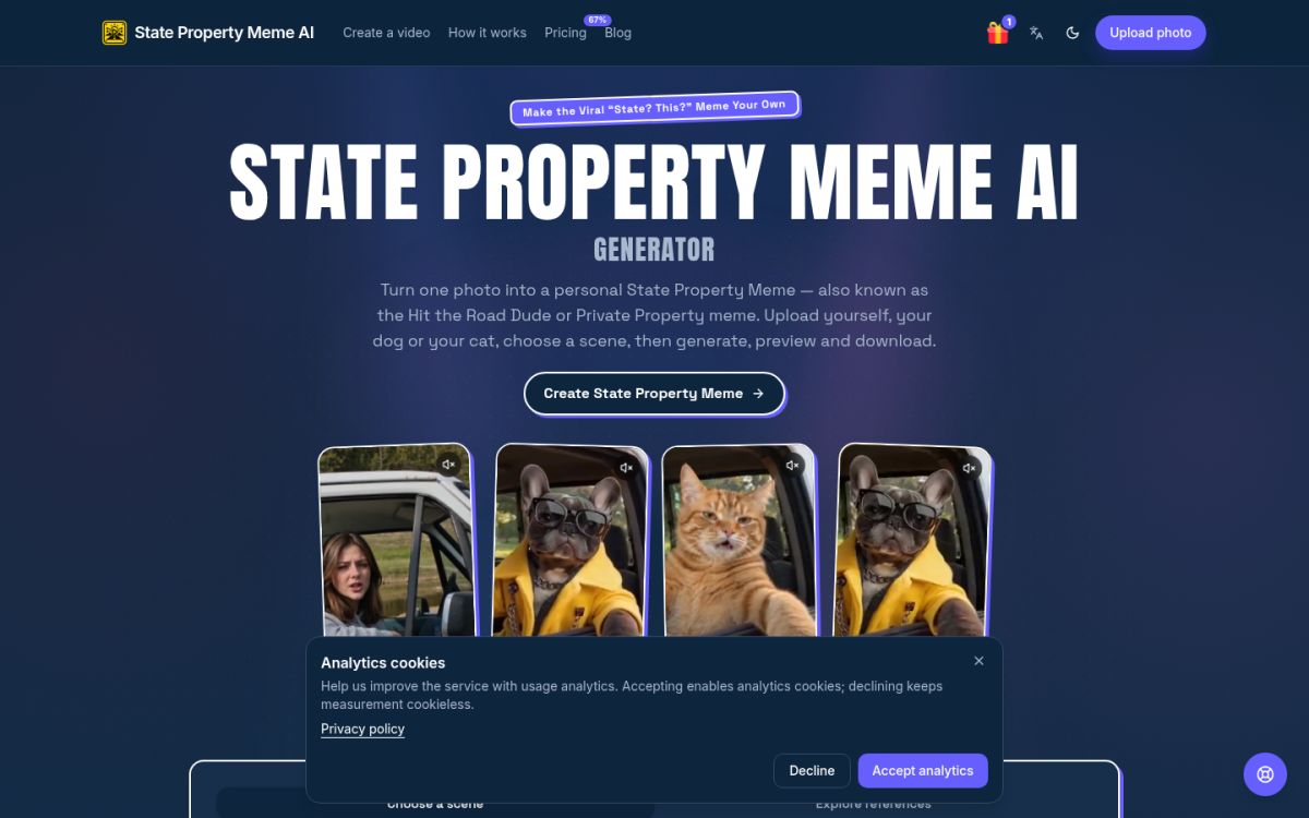 State Property Meme AI website screenshot