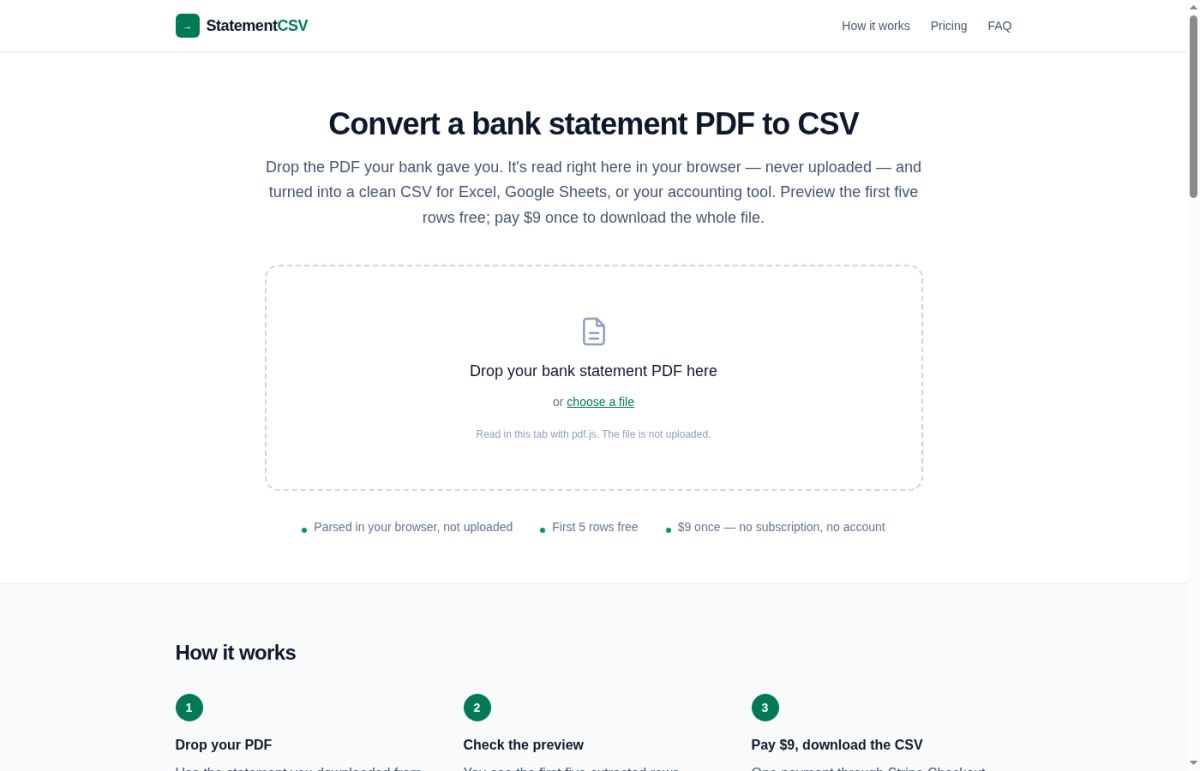 StatementCSV website screenshot