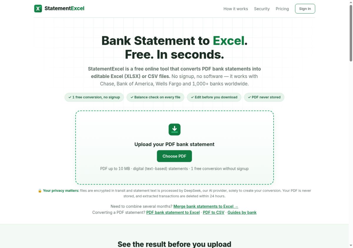 StatementExcel bank statement converter screenshot