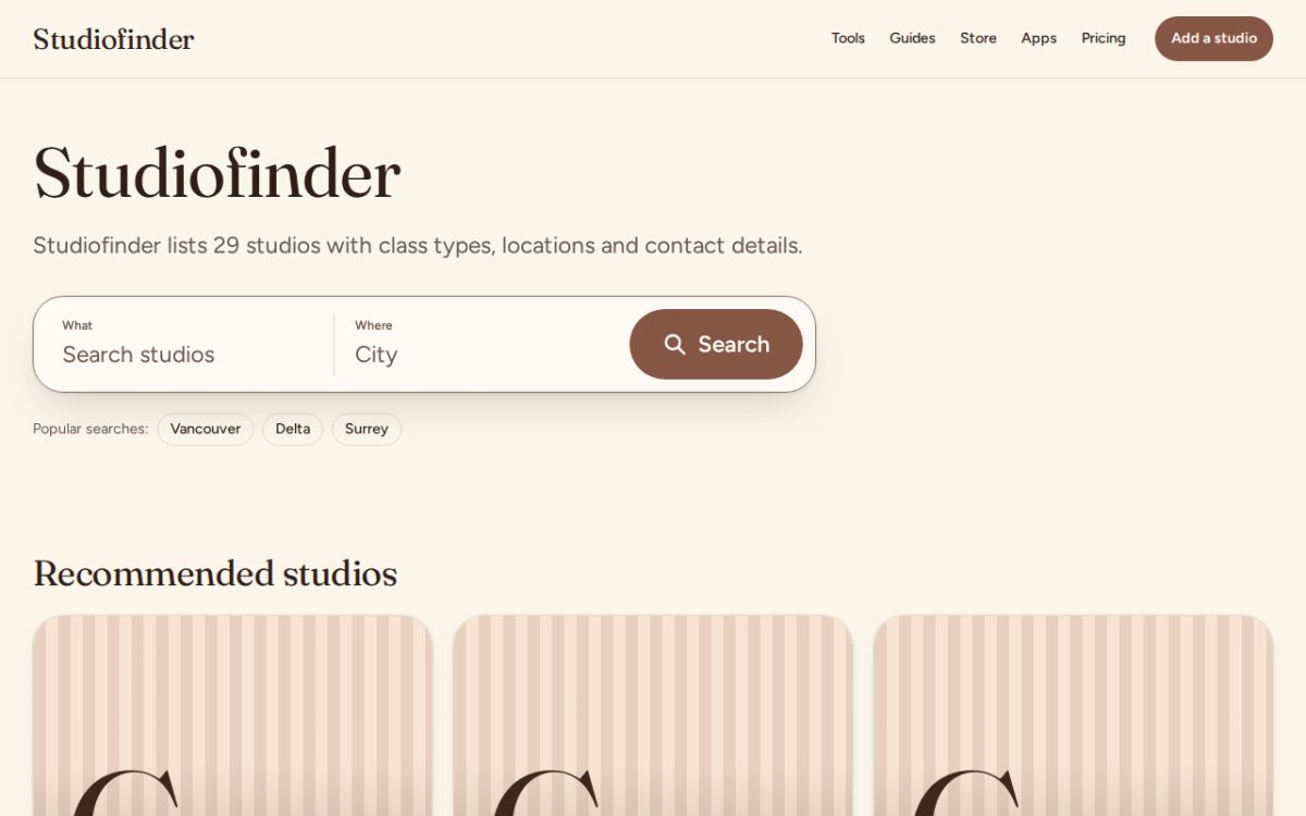 Studiofinder - yoga, pilates, barre, aerial, hoop and pole studios in Canada screenshot