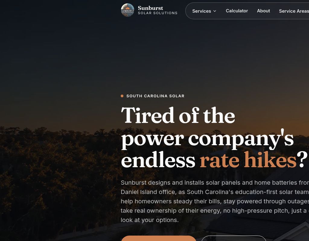 Sunburst Solar Solutions website screenshot