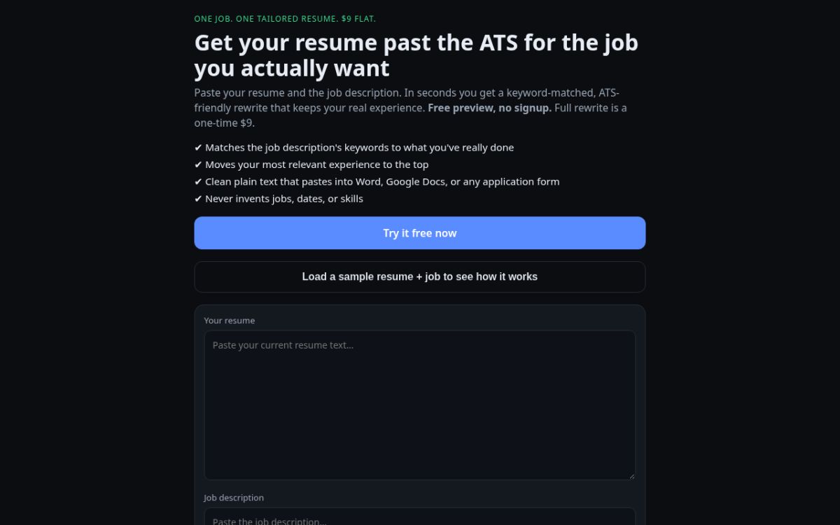 Tailor This Resume screenshot