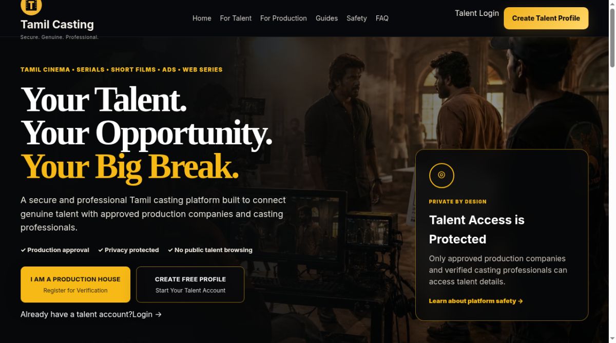 TamilCasting - Casting Scam Safety Guides website screenshot