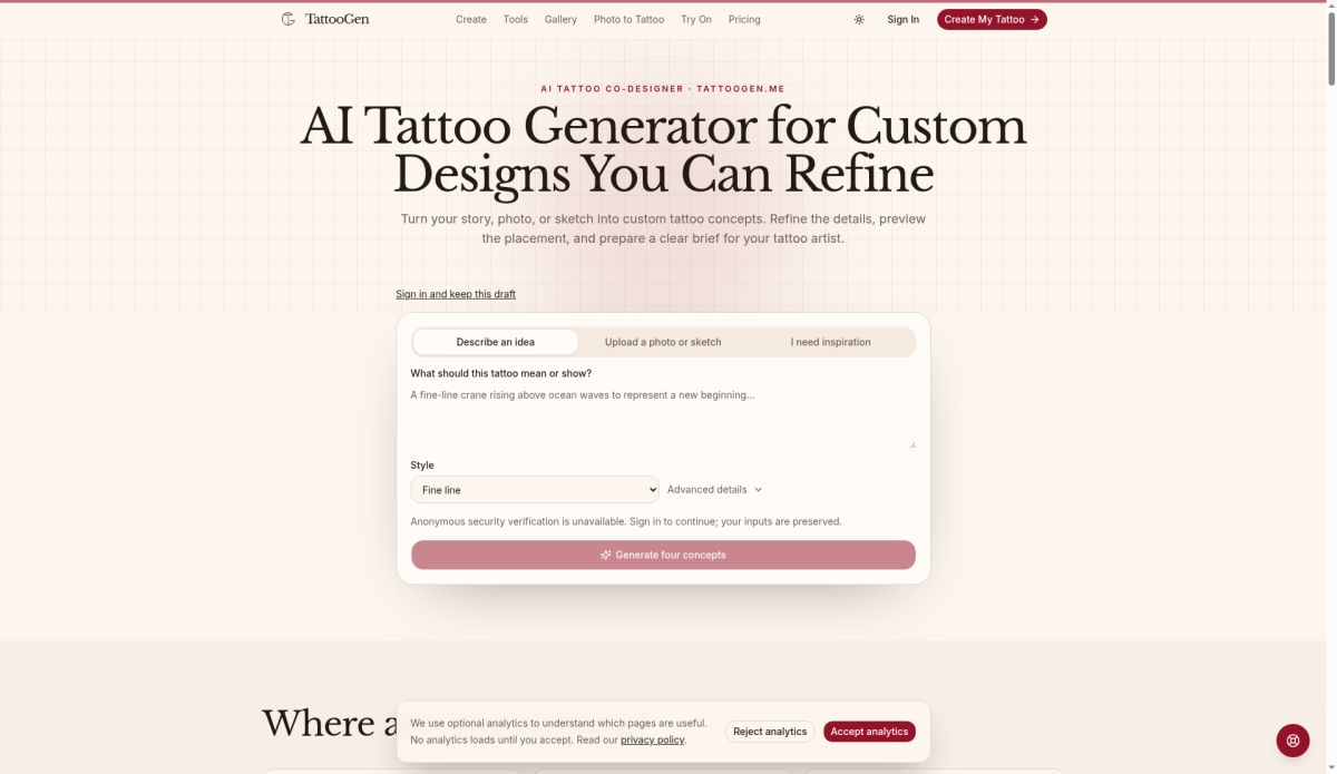 TattooGen.me website screenshot