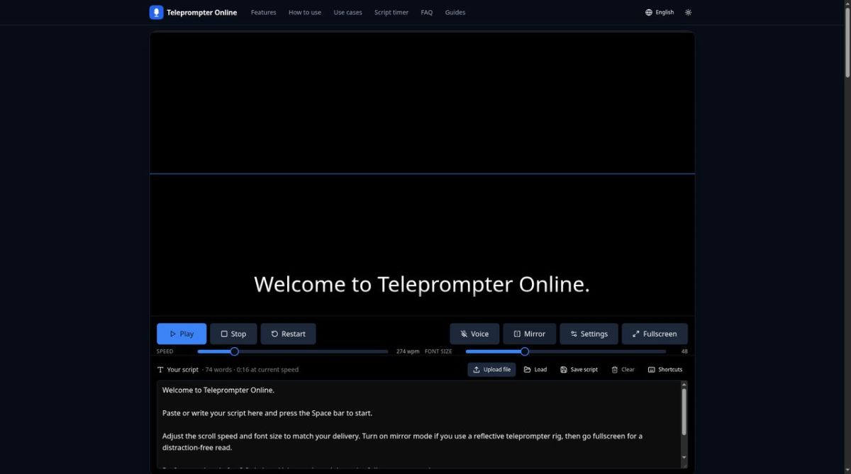 Teleprompter Online screenshot