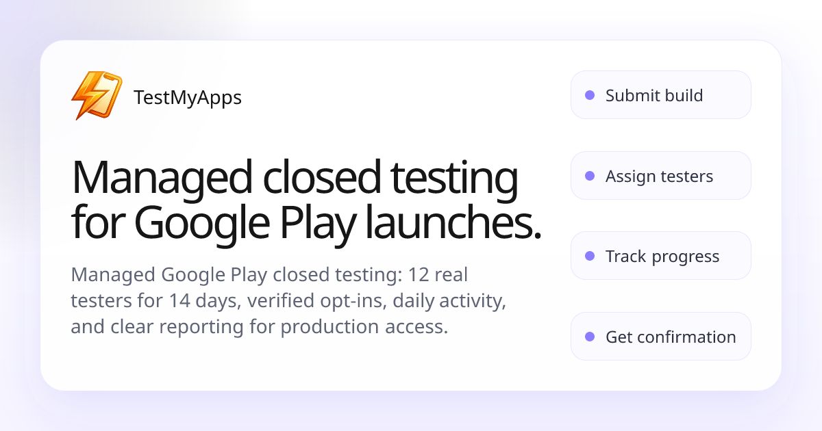 TestMyApps - Get 12 Testers for 14 Days screenshot