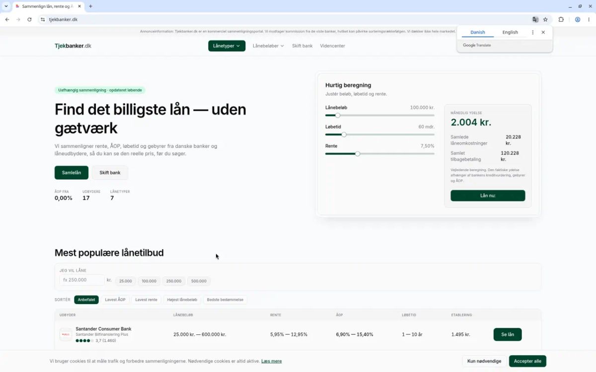 Tjekbanker.dk screenshot