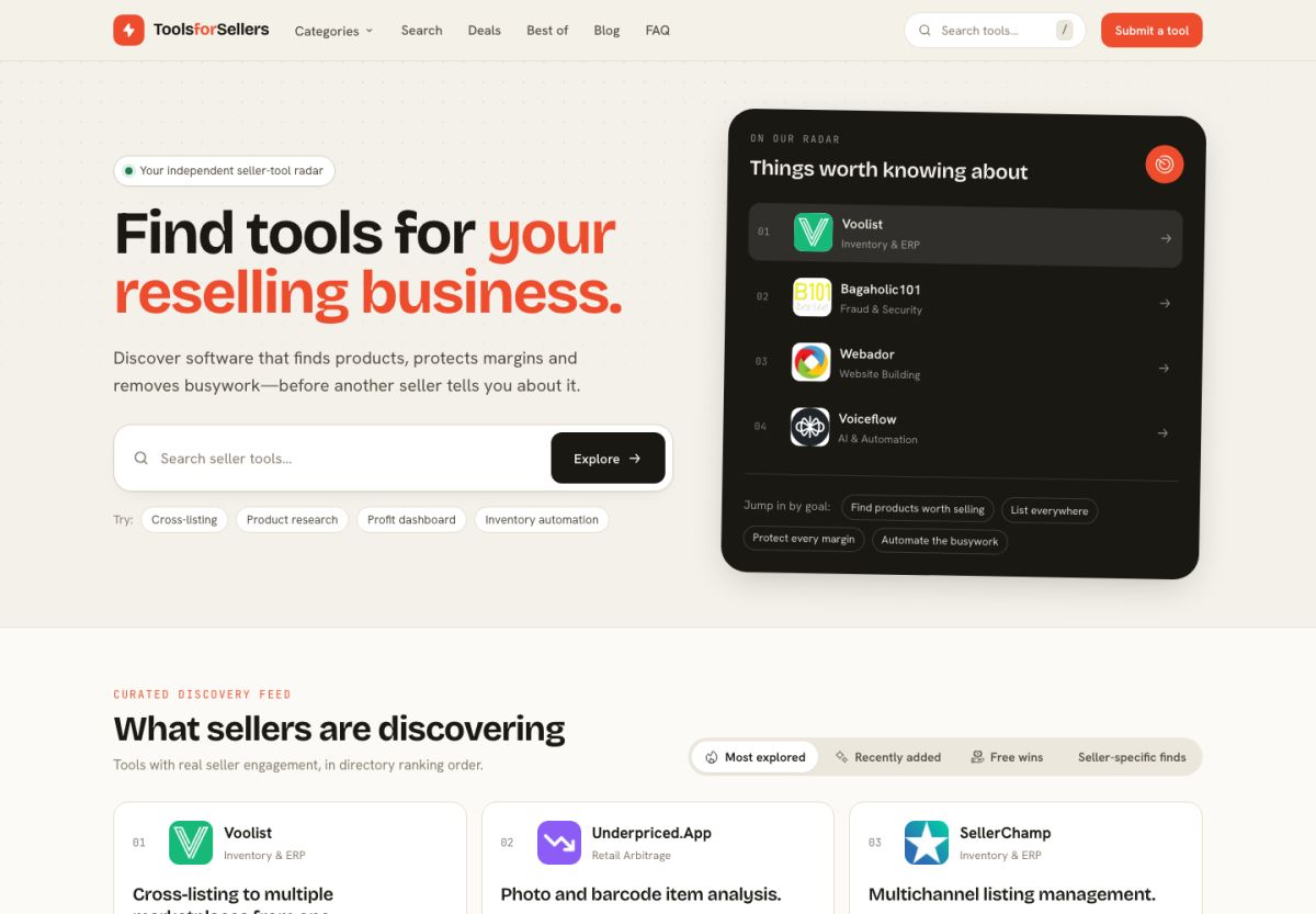 Tools for Sellers website screenshot