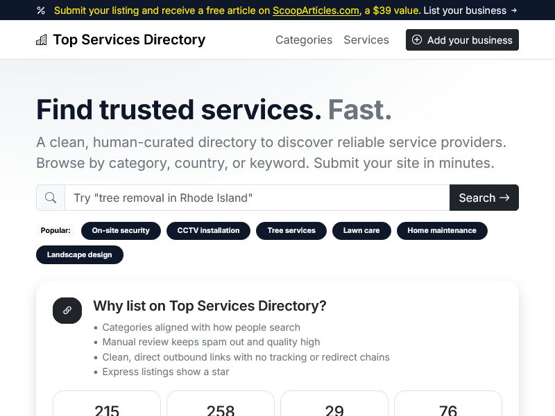 Top Services Directory website screenshot