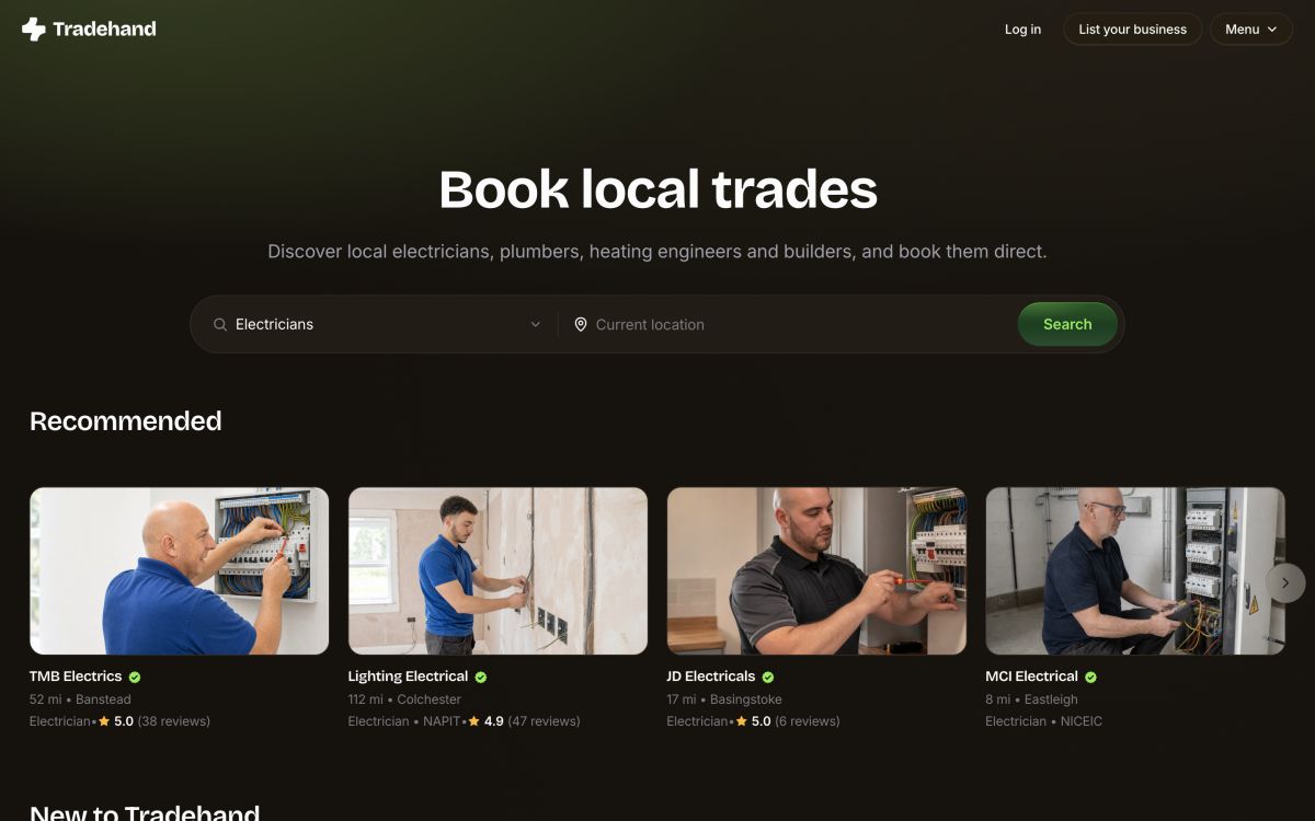 Tradehand website screenshot
