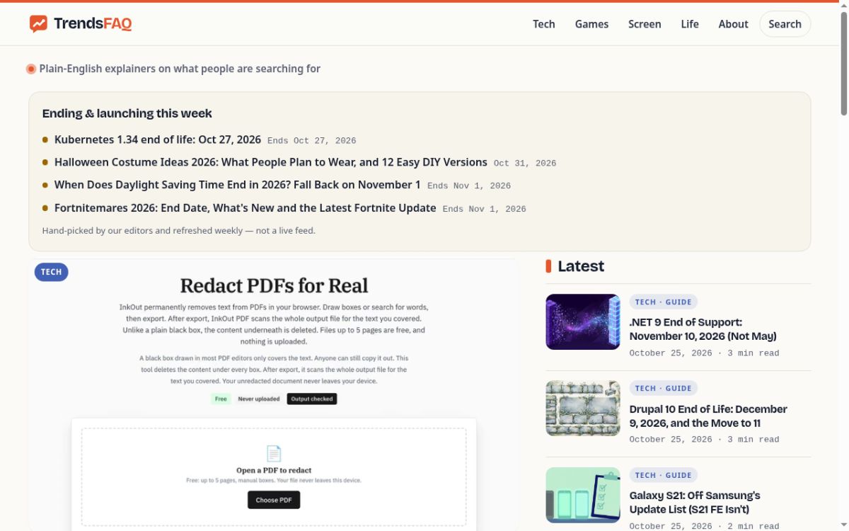 TrendsFAQ website screenshot