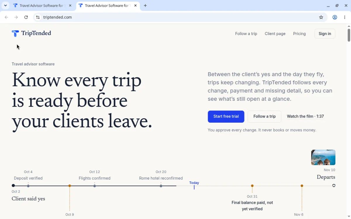 TripTended website screenshot